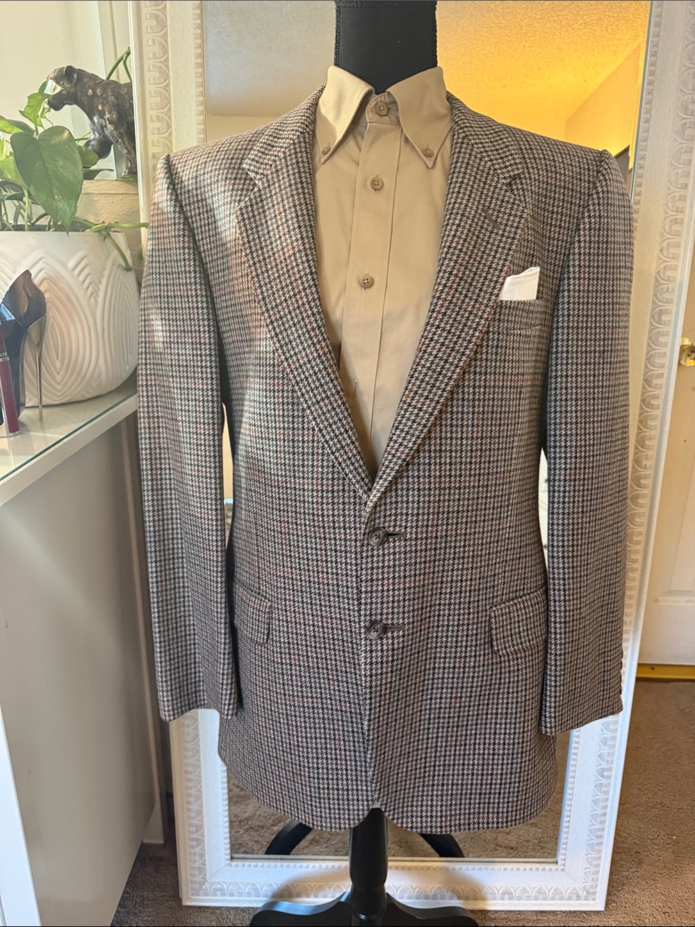 Vintage St Michael brown and gray houndstooth pattern suit